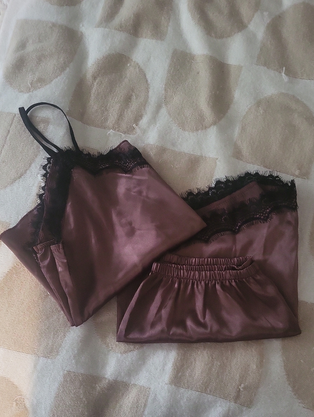 Silky Lace-Trim Cami & Short Set in Rich Chocolate Brown - Picture 5 of 6
